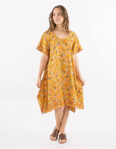 Vestido poliester mangas cortas sari estampado