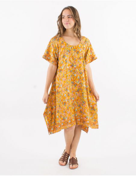 Vestido poliester mangas cortas sari estampado