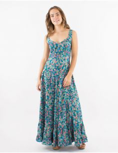 Vestido largo poliester tirantes anchos estampado dorado 2