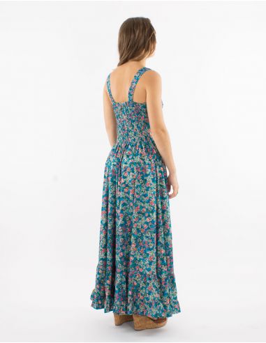 Vestido largo poliester tirantes anchos estampado dorado