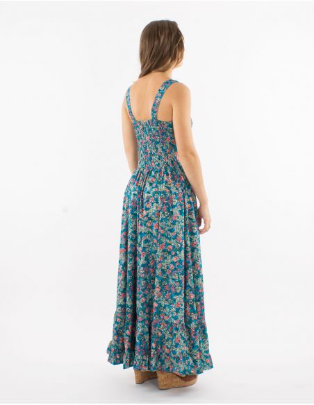 Vestido largo poliester tirantes anchos estampado dorado