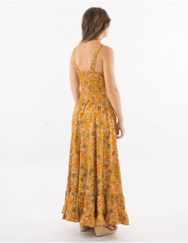 Vestido largo poliester tirantes anchos estampado dorado