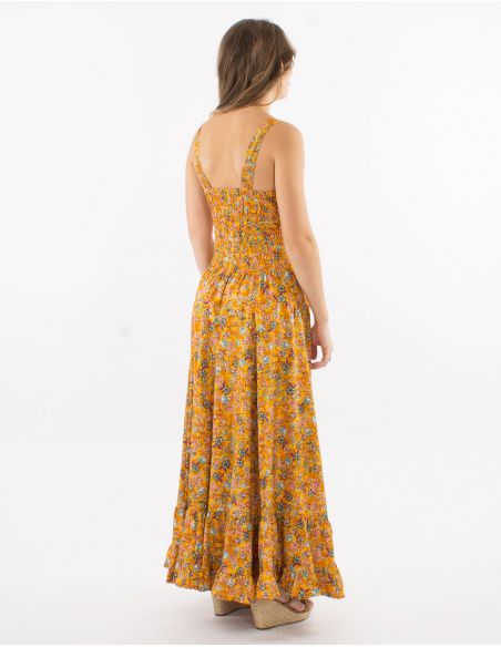 Vestido largo poliester tirantes anchos estampado dorado