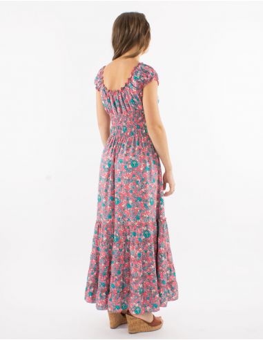 Vestido largo poliester con volantes talla elastica sari estampado