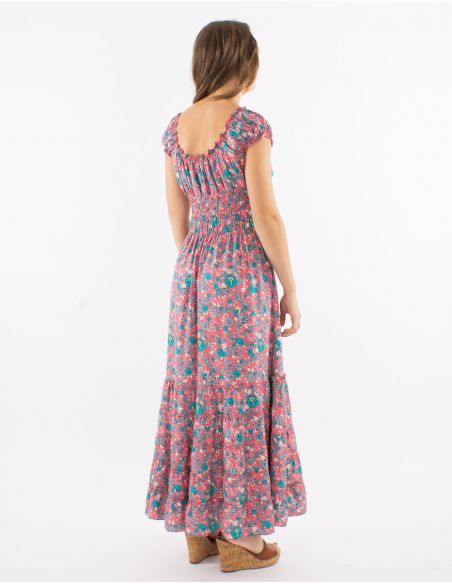 Vestido largo poliester con volantes talla elastica sari estampado