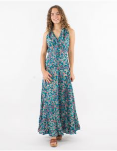 Vestido largo poliester sin mangas sari estampado