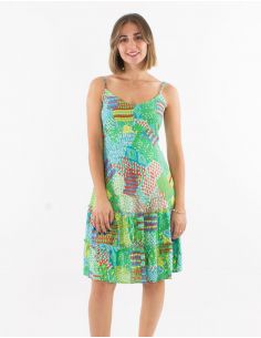 Vestido corto viscosa tirantes espalda eslastica estampado etnico