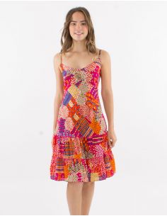 Vestido corto viscosa tirantes espalda eslastica estampado etnico 2