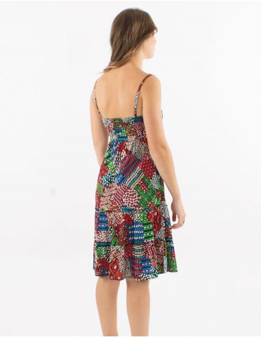 Vestido corto viscosa tirantes espalda eslastica estampado etnico
