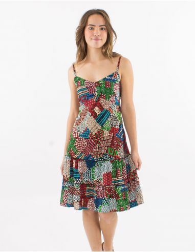 Vestido corto viscosa tirantes espalda eslastica estampado etnico