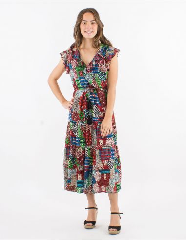 Vestido viscosa estampado etnico
