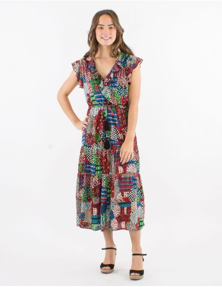 Vestido viscosa estampado etnico