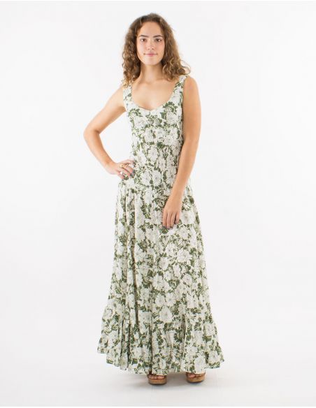 Vestido largo viscosa tirantes anchos estampado anemona