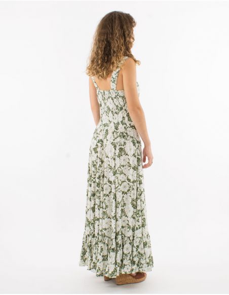 Vestido largo viscosa tirantes anchos estampado anemona