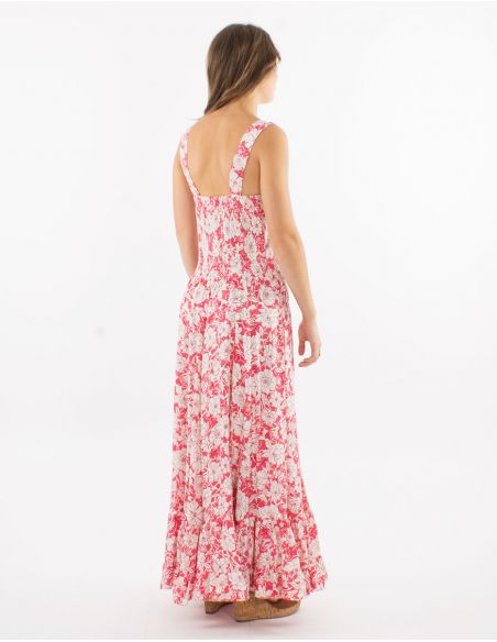 Vestido largo viscosa tirantes anchos estampado anemona