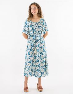 Vestido viscosa mangas cortas estampado anemona 2