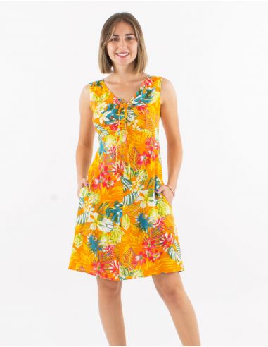 Vestido viscosa sin mangas cuello v estampado jungla