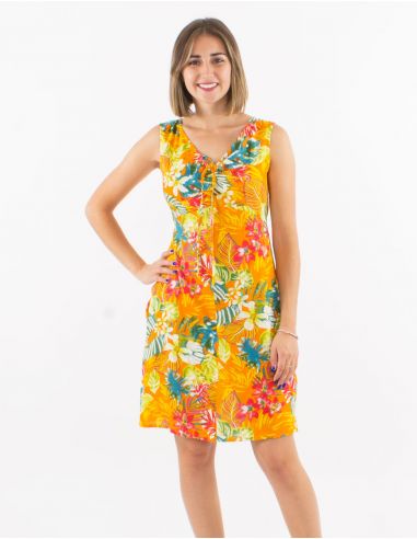 Vestido viscosa sin mangas cuello v estampado jungla