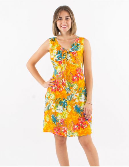 Vestido viscosa sin mangas cuello v estampado jungla