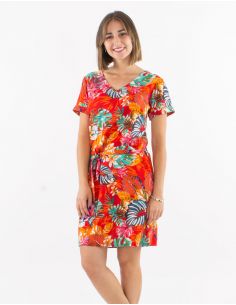 Vestido viscosa cuello v mangas cortasestampado jungla 2