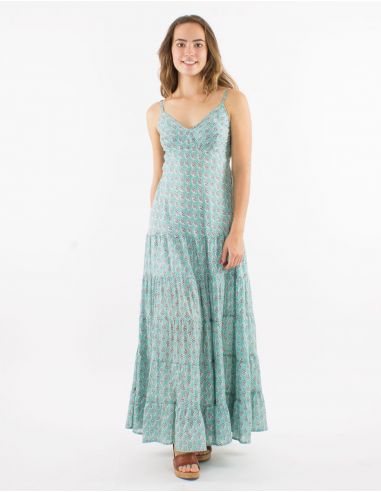 Vestido largo algodon doblado tirantesestampado lucknow