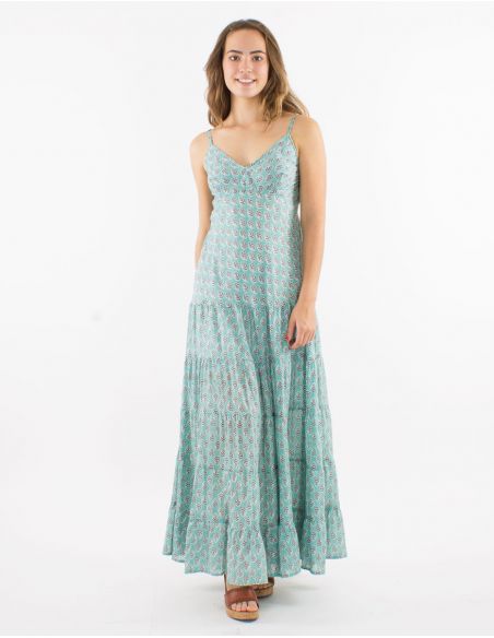 Vestido largo algodon doblado tirantesestampado lucknow