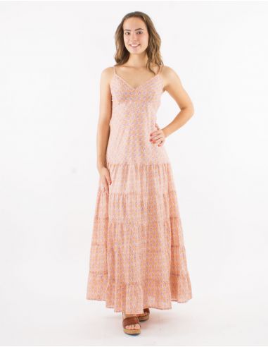 Vestido largo algodon doblado tirantesestampado lucknow