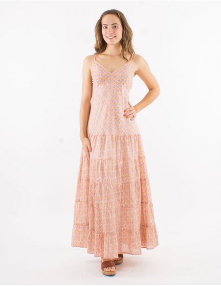 Vestido largo algodon doblado tirantesestampado lucknow