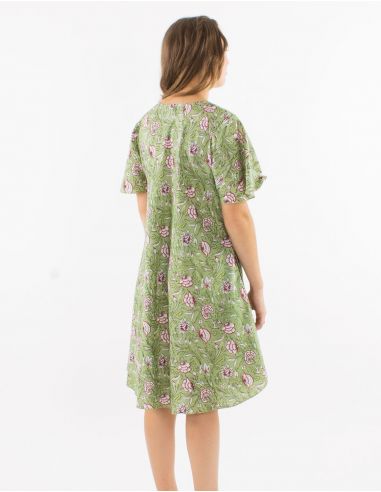 Vestido algodon mangas cortas estampado udai