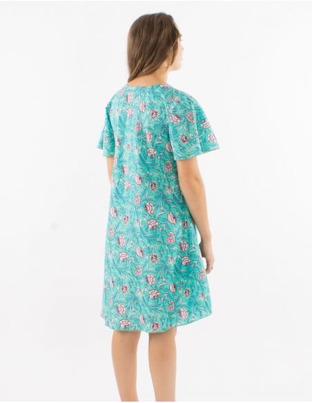 Vestido algodon mangas cortas estampado udai