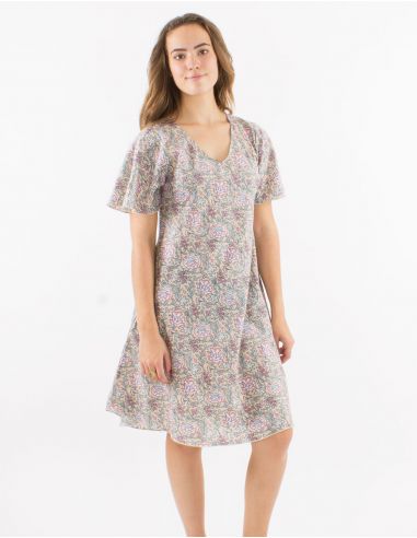 Vestido algodon mangas cortas estampado agra