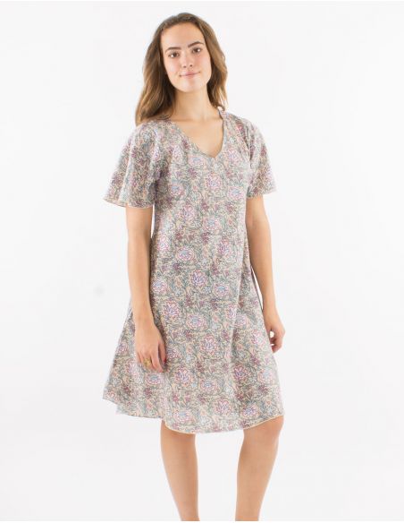 Vestido algodon mangas cortas estampado agra
