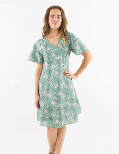 Vestido algodon mangas cortas estampado agra