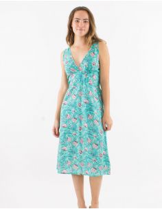 Vestido algodon talla smockee espalda elastica sin mangas estampado udai