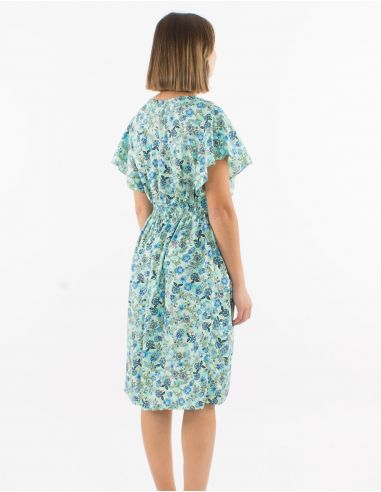 Vestido poliester mangas cortas estampado surat