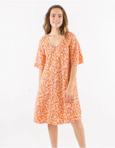 Vestido poliester cuello v mangas cortas estampado dorado
