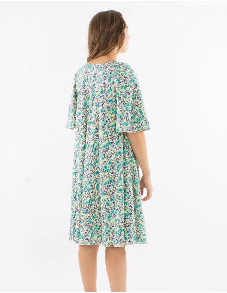 Vestido poliester cuello v mangas cortas estampado dorado