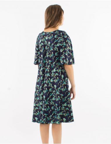 Vestido poliester cuello v mangas cortas estampado dorado