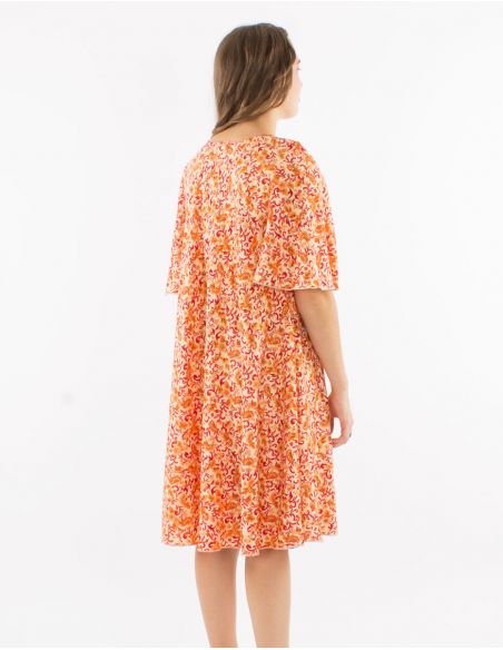 Vestido poliester cuello v mangas cortas estampado dorado