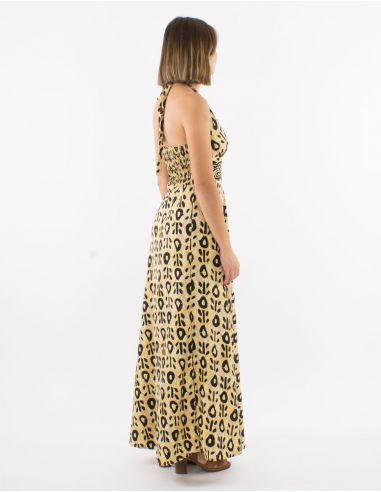 Vestido largo poliester espalda abierta estampado batik