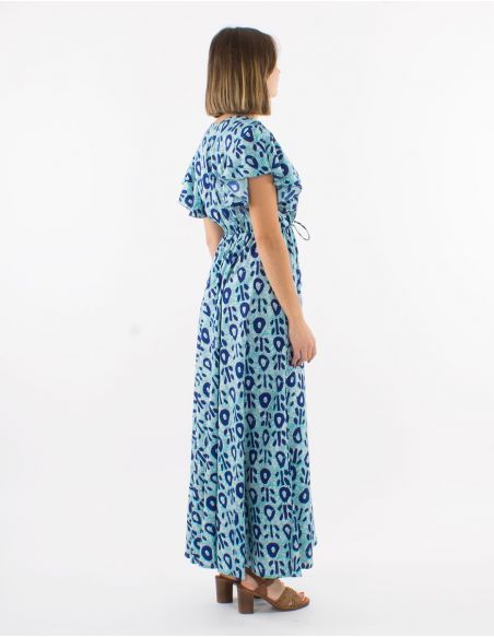 Vestido largo poliester mangas cortas estampado batik