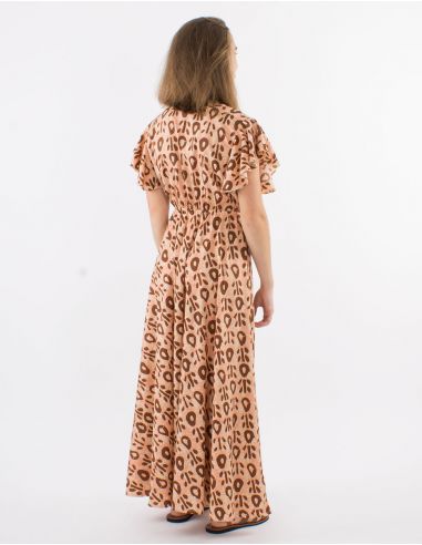 Vestido largo poliester mangas cortas estampado batik