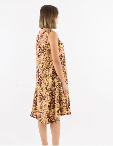 Vestido corto poliester cuello v estampado palma