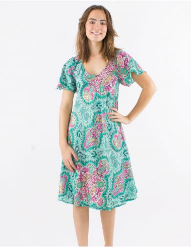 Vestido poliester mangas cortas estampado magic dorado