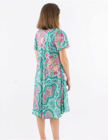 Vestido poliester mangas cortas estampado magic dorado