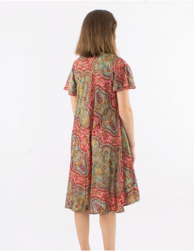 Vestido poliester mangas cortas estampado magic dorado