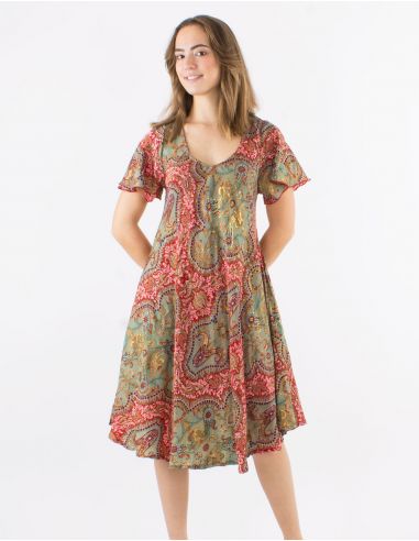 Vestido poliester mangas cortas estampado magic dorado