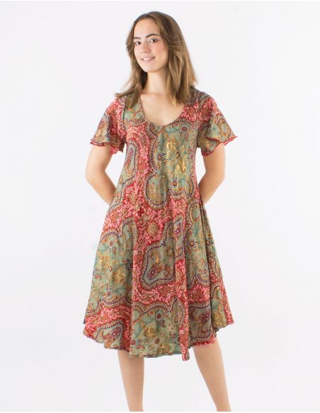 Vestido poliester mangas cortas estampado magic dorado