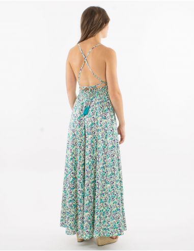 Vestido largo poliester espalda descubierta estampado