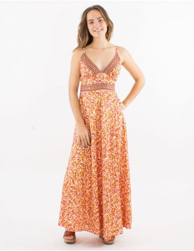 Vestido largo poliester espalda descubierta estampado